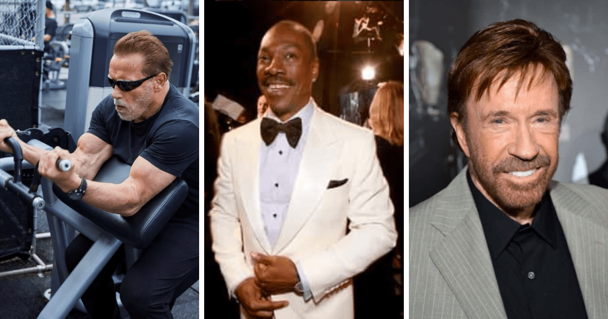 Celebrities who were surprised by fatherhood include Arnold Schwarzenegger, Eddie Murphy, and Chuck Norris (@schwarzenegger/Instagram, Getty Images)