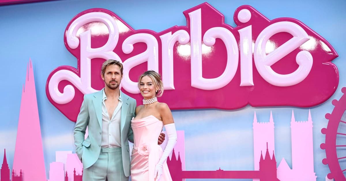 Ryan Gosling and Margot Robbie attend the "Barbie" European Premiere at Cineworld Leicester Square on July 12, 2023 in London, England.