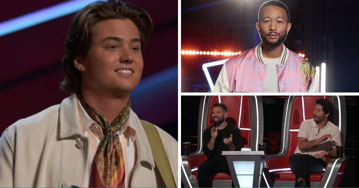 John Legend tries to steal Kyle Schuesler from 'confusing' coaching duo Dan + Shay in 'The Voice' Season 25 Blind Audition (NBC/Instagram/Kyle Schuesler)