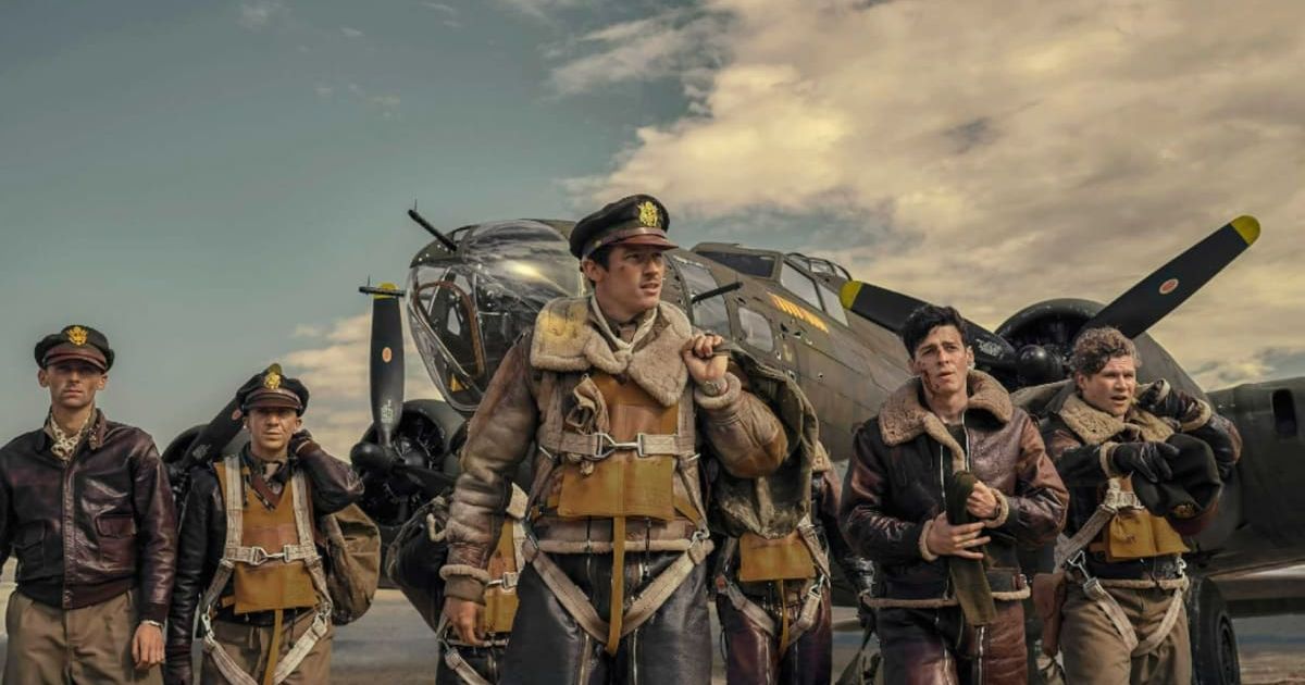 Darragh Cowley, Callum Turner, Anthony Boyle, Edward Ashley, and Matt Gavan in a still from 'Masters of the Air' (@Apple TV+)