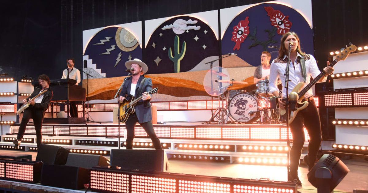 Tyler Burkum, Bear Rinehart, Randall Harris, and Seth M. Bolt of NeedToBreathe perform in support of the band's "Into the Mystery" release at Shoreline Amphitheatre on August 17, 2022 in Mountain View, California. (Photo by Tim Mosenfelder/Getty Images)