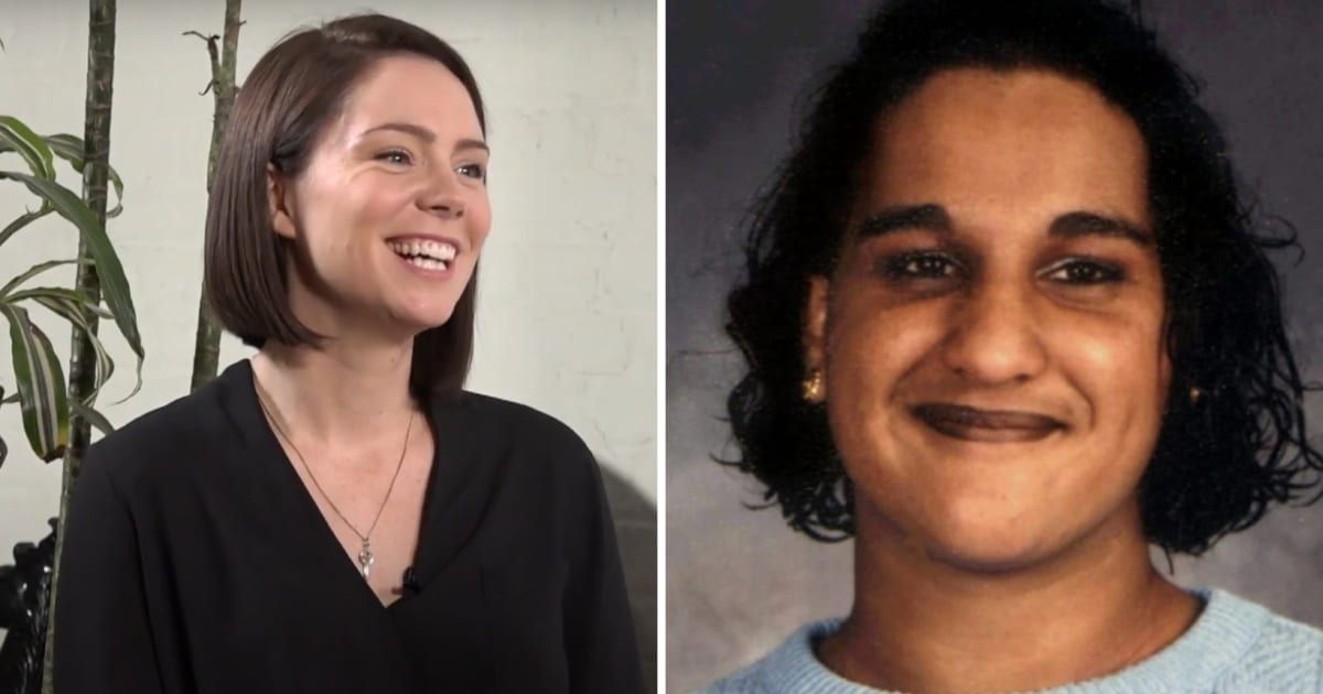'Under the Bridge' narrates how the death of her brother Jonathan Godfrey inspired Rebecca Godfrey (L) to investigate the Reena Virk (R) murder case (YouTube/@PropertyTV/@EmmaKennyTV)