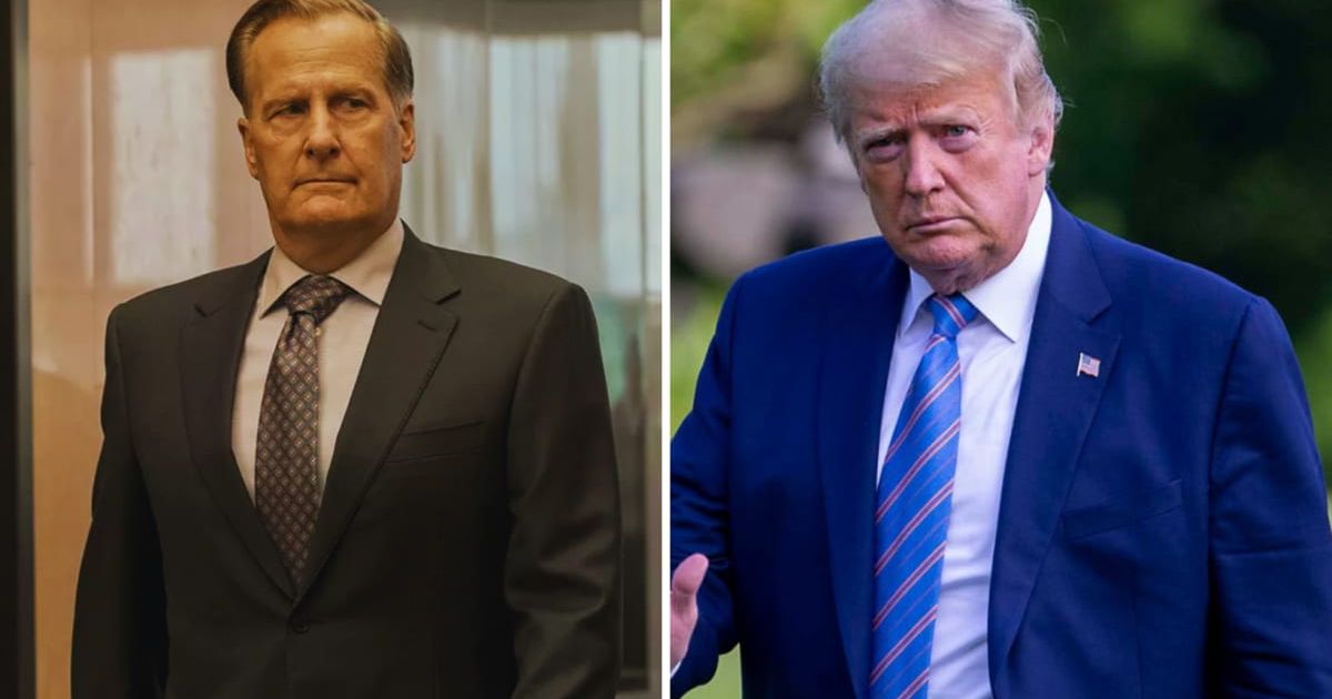 Although Jeff Daniels' character Charlie Croker (L) is based on a Georgia Tech alum and ex-football player, many viewers see parallels with Donald Trump (@netflix, Getty Images)