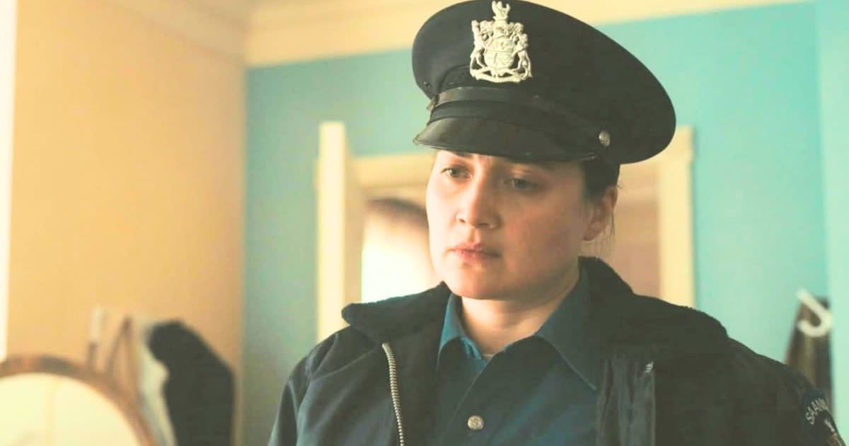 In 'Under the Bridge' Lily Gladstone embodies the character of Cam Bentland, a police officer committed to unraveling the mystery behind Reena Virk's murder (@hulu)