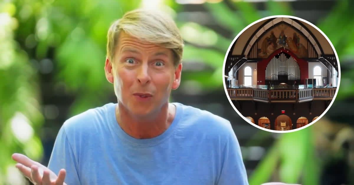 HGTV's 'Zillow Gone Wild' host Jack McBrayer visits a church for sale in St Louis (@HGTV)