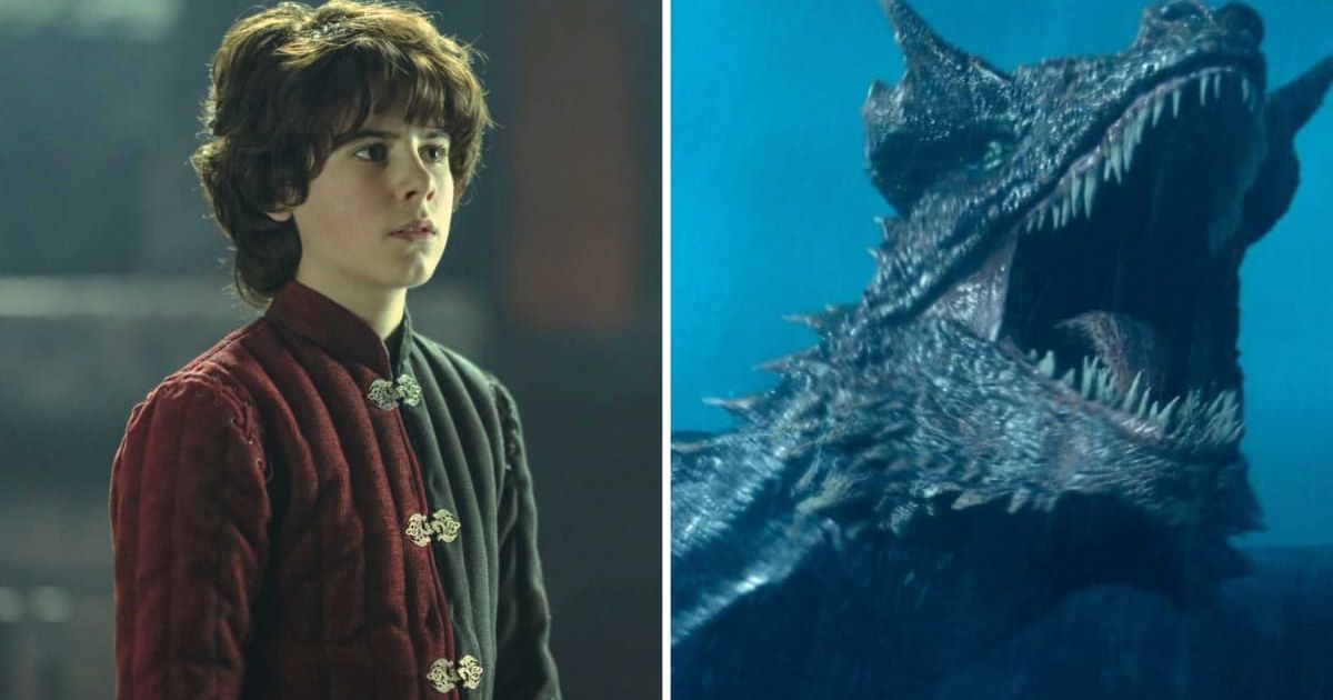 Vhagar, the dragon, with Prince Aemond Targaryen mounted on him kills Prince Lucerys 'Luke' Velaryon mounted on dragon Arrax (@hbo)