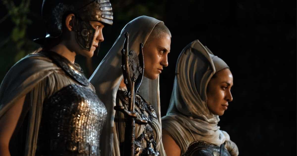 In 'The Lord of the Rings: The Rings of Power,' the Mystics are a trio who serve Sauron and are searching for him (@primevideo)