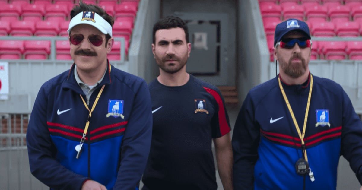 Jason Sudeikis, Brett Goldstein and Brendan Hunt in 'Ted Lasso' (@appletv+)