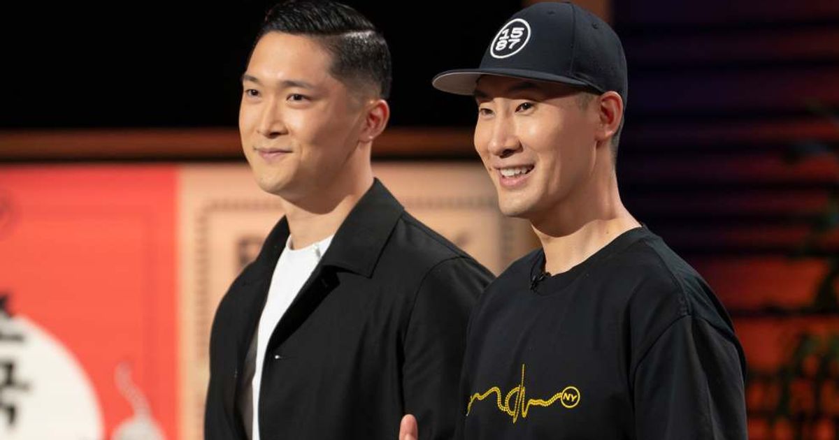 Adam King and Sam Hyun pitched the the first Asian American sneaker brand, 1587 Sneakers in 'Shark Tank' Season 16 (@abc/@christopherwillard))