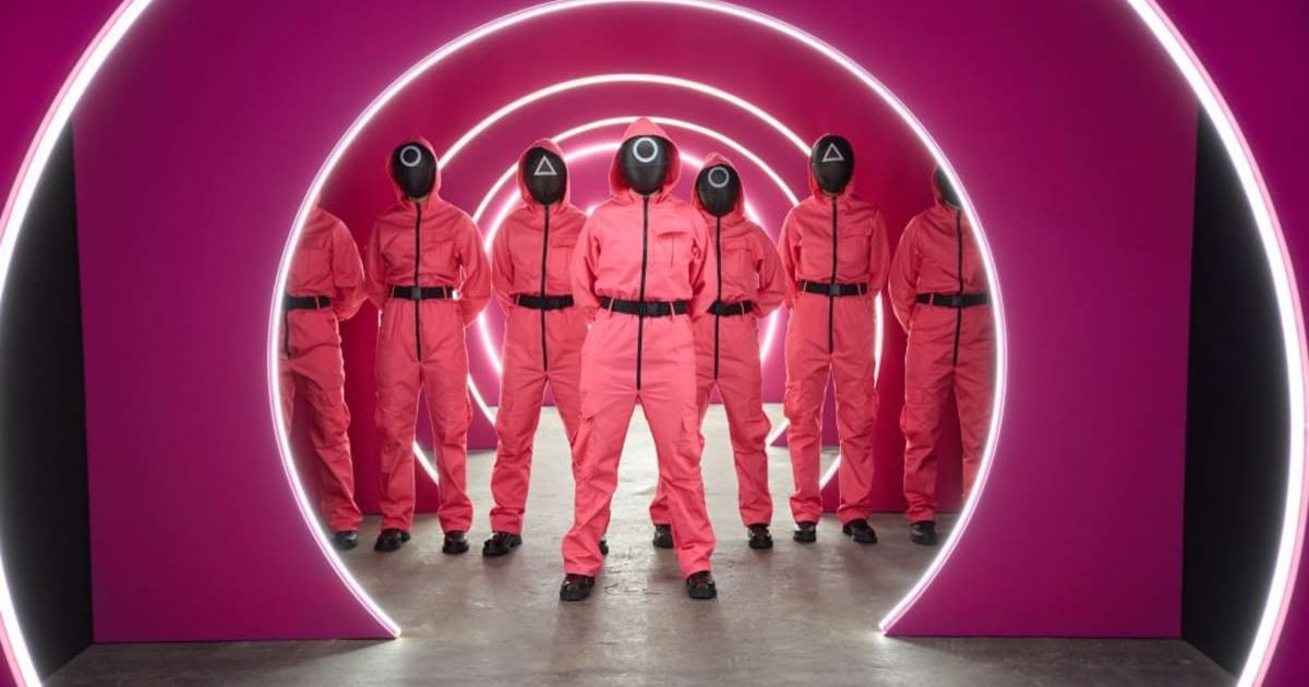 Mascots pose at an event for Squid Game Season 2 on December 12, 2024, in Berlin. (Cover Image Source: Getty Images | Photo By Sebastian Reuter)