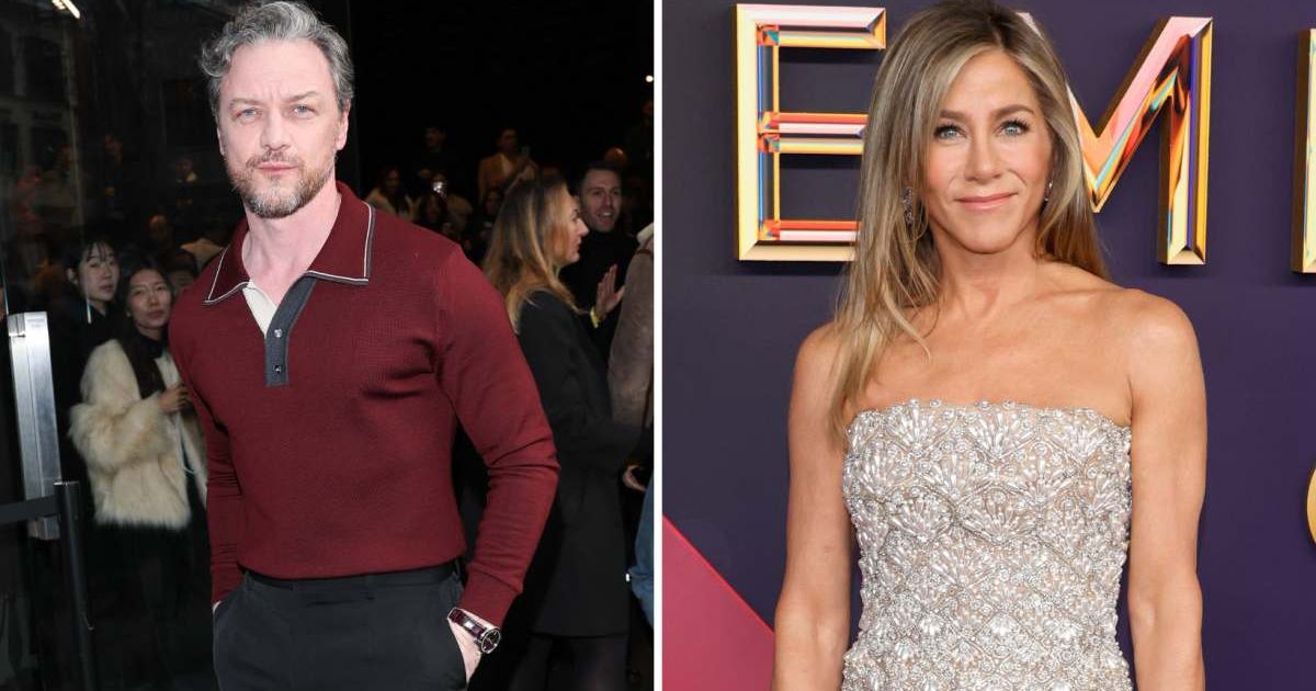 (L-R) James McAvoy at the Dolce & Gabbana fashion show in Milan, Italy; Jennifer Aniston attends the 76th Primetime Emmy Awards at Peacock Theater in Los Angeles, California (Cover Image Source: Getty Images | Photo by (L) Jacopo Raule; (R) Frazer Harriso