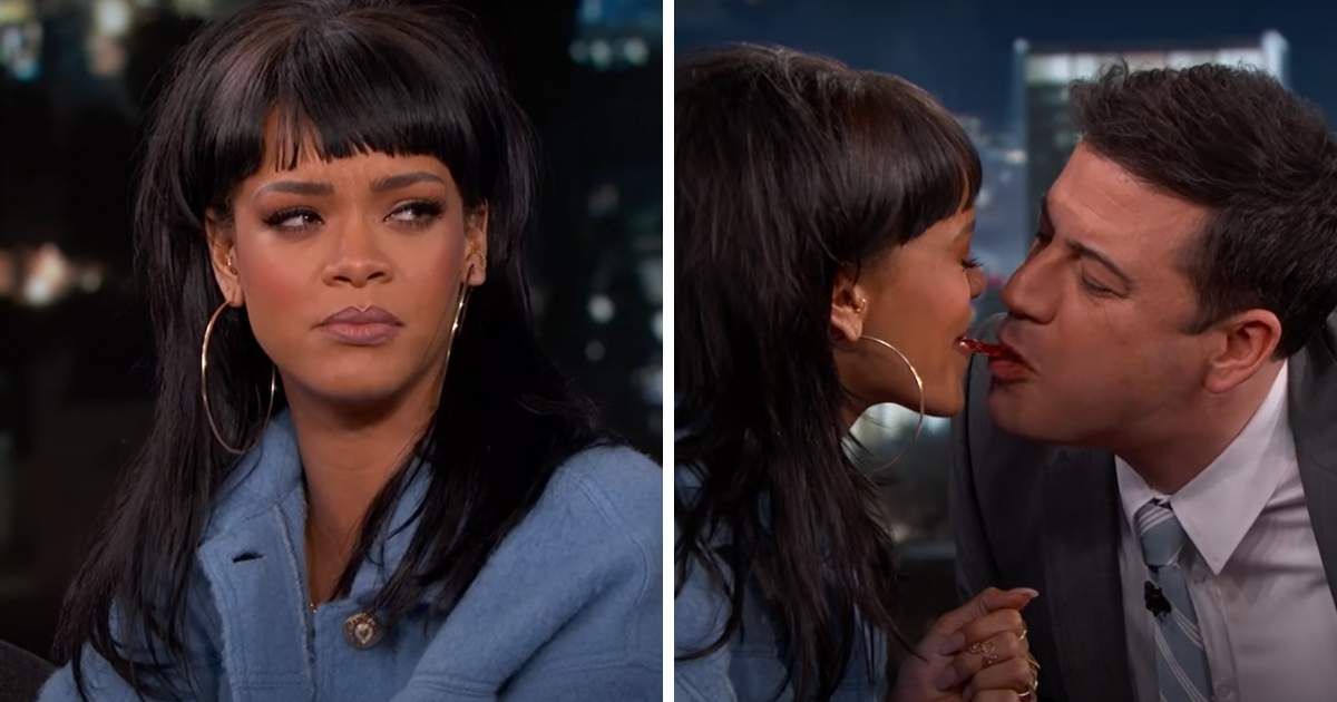A screenshot of Rihanna and Jimmy Kimmel from 'Jimmy Kimmel Live' on April 2, 2015 (Cover Image Source: YouTube| Jimmy Kimmel Live)