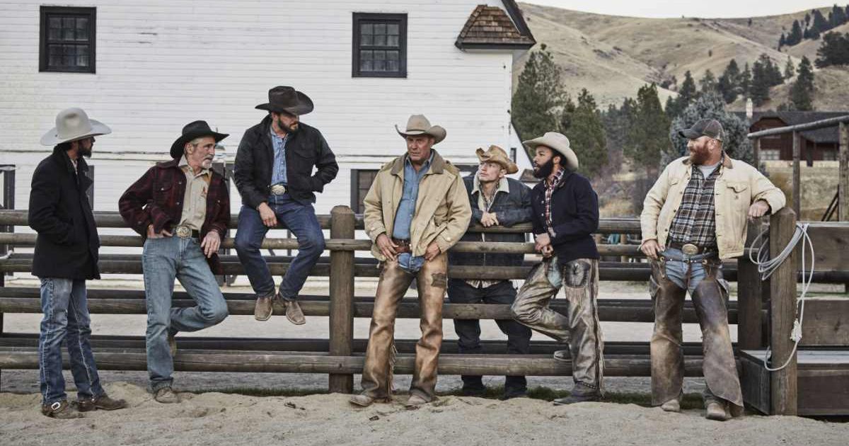 Ian Bohen, Jen Landon, Jake Ream, Ryan Bingham, Denim Richards, and Ethan Lee in a still from 'Yellowstone' (Cover Image Source: Paramount Networks)