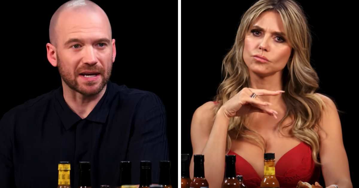 A screenshot of Sean Evans and Heidi Klum from an episode of 'Hot Ones'; (Cover Image Source: YouTube | First We Feast;
