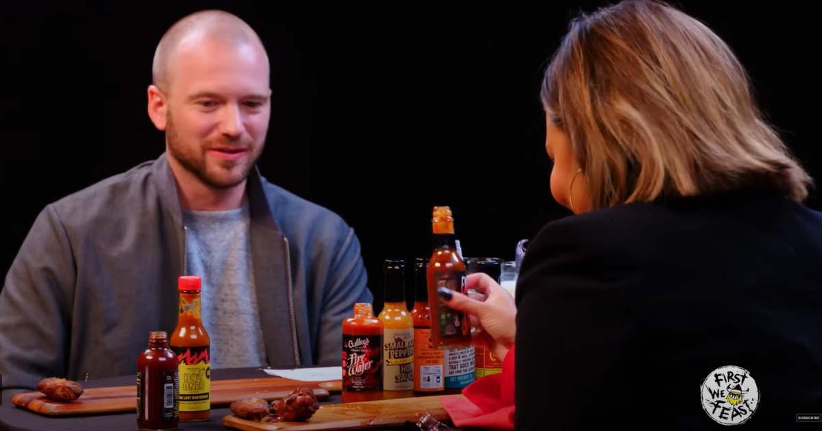 Sean Evans on 'First We Fest' 'Hot Ones' episode October 4th, 2018. (Cover Image Source: YouTube| First We Feast)