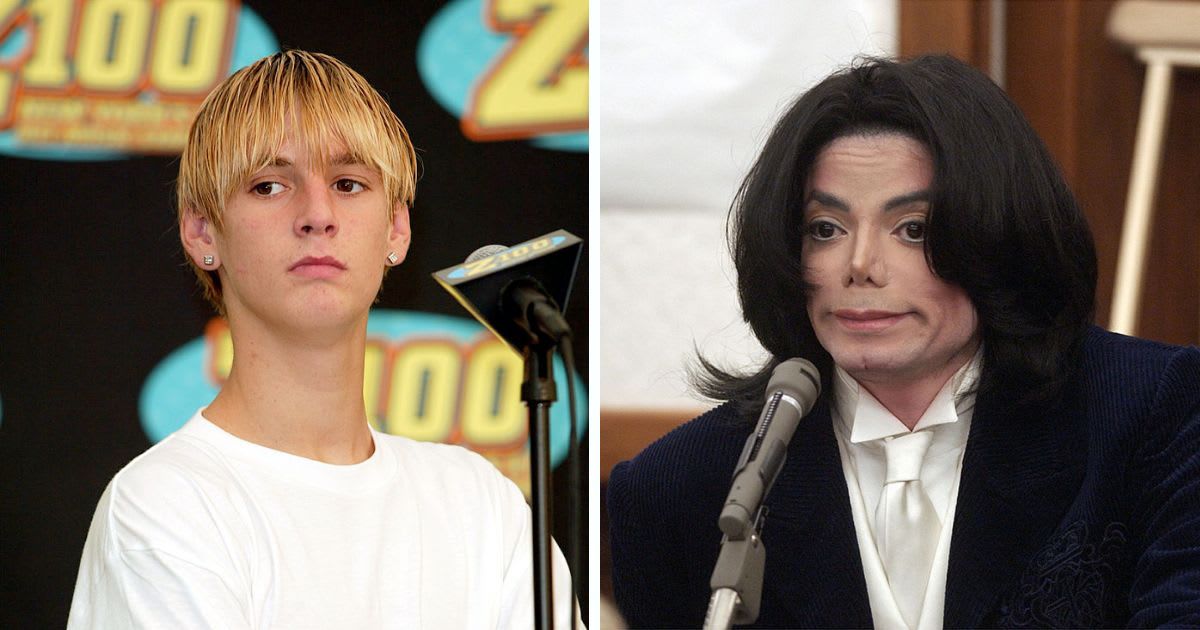 (L) Aaron Carter at Zootopia summer concert at Giants Stadium in East Rutherford, New Jersey. June 2, 2002; (R) Michael Jackson at Santa Maria Superior Court on December 3, 2002, California.(Cover Image Source: Getty Images| (L) Photo by Evan Agostini; (R