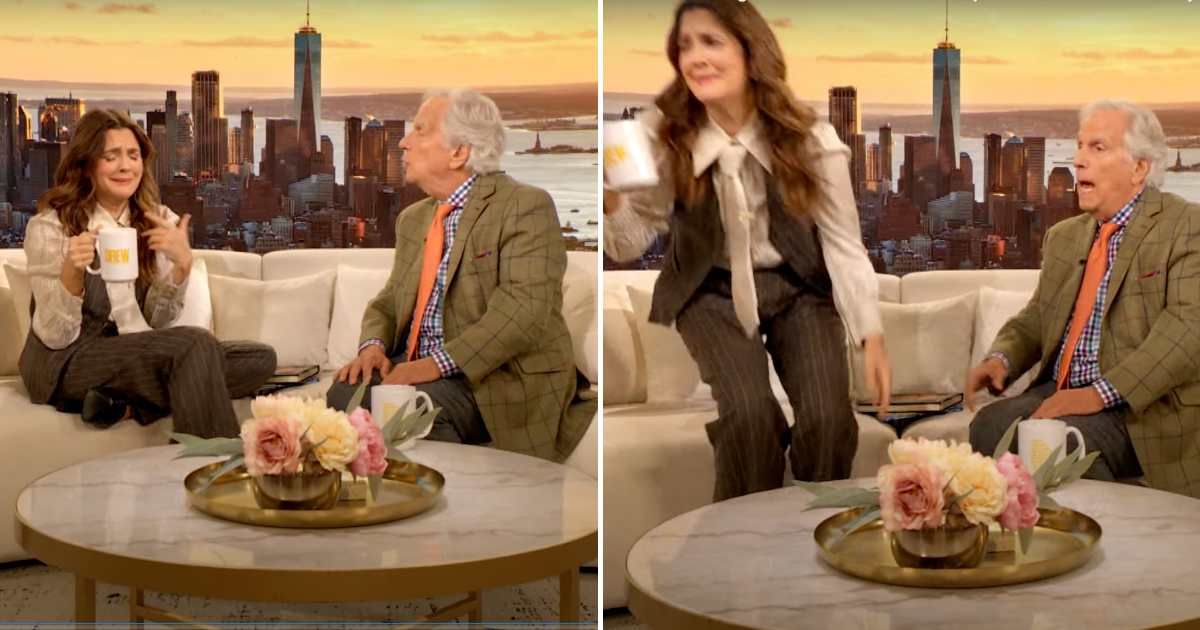 A screenshot of Drew Barrymore and Henry Winkler from a 2024 episode of 'The Drew Barrymore Show' (Cover Image Source: YouTube | The Drew Barrymore Show)
