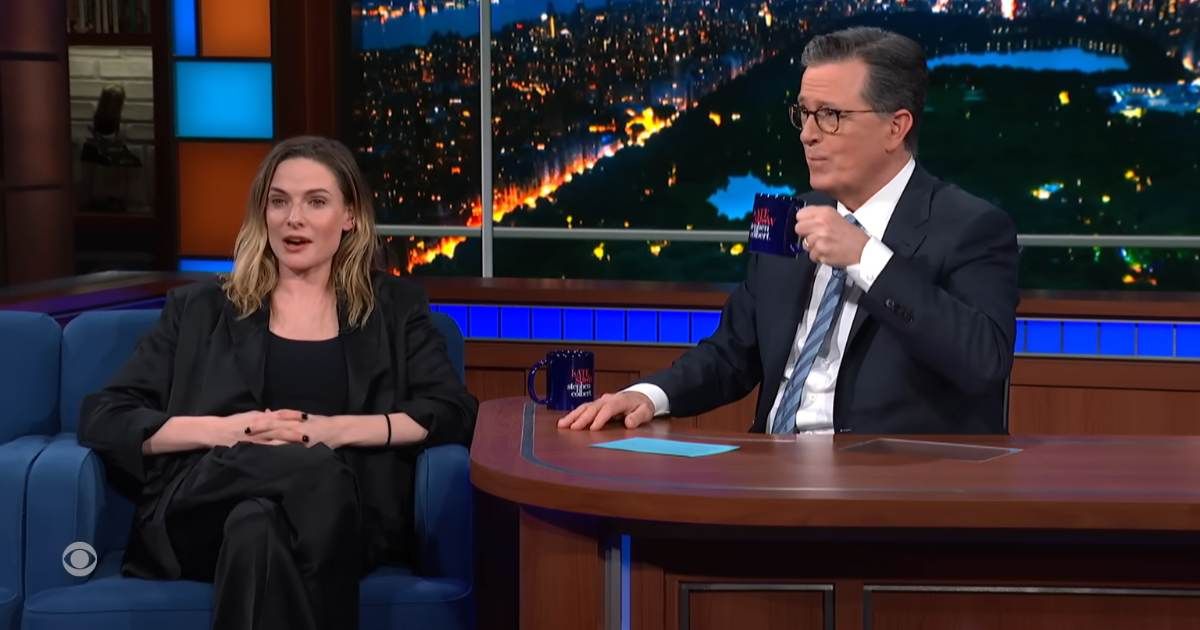 (L & R) Screenshot of Rebecca Ferguson and Stephen Colbert from the show 'The Late Show with Stephen Colbert.' (Cover Image Source: YouTube | The Late Show with Stephen Colbert)