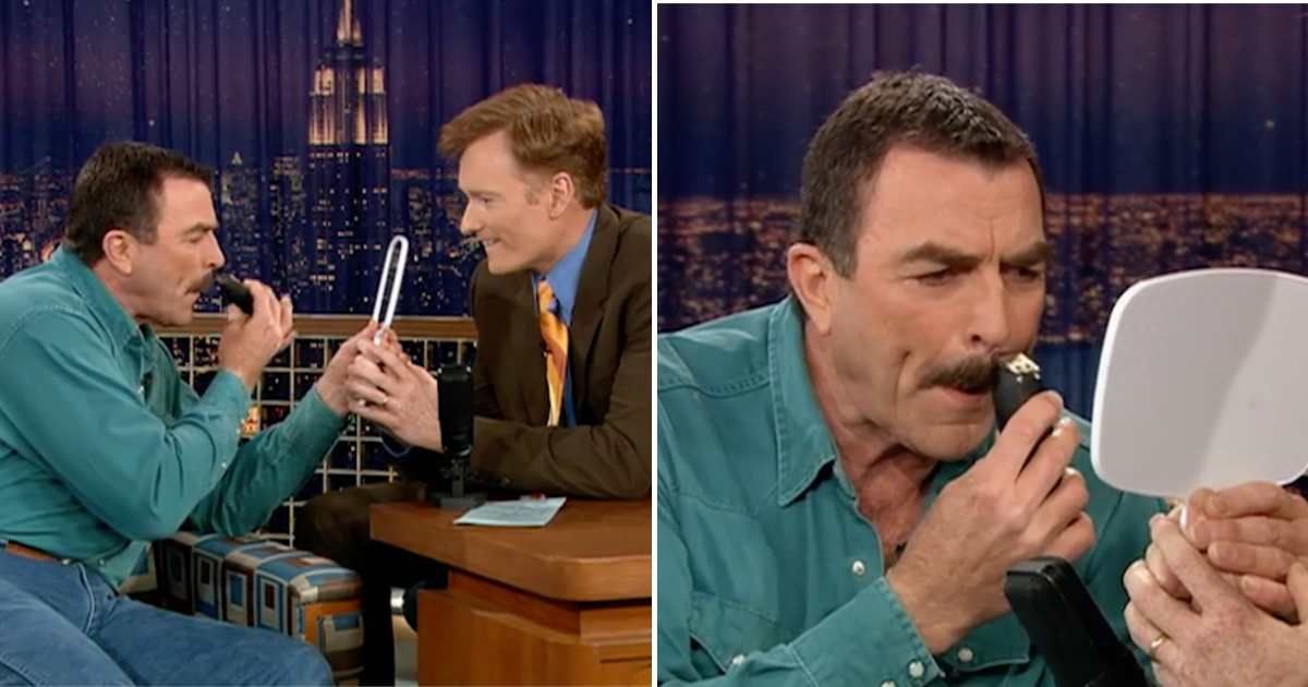 Screenshots of actor Tom Selleck and host Conan O'Brien from popular talk show,  'Late Night with Conan O'Brien' (Cover Image Source: YouTube | Conan O'Brien)