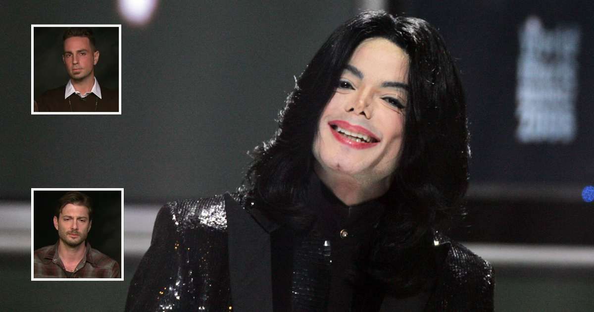 (Centre) A picture of Michael Jackson from the 2006 World Music Awards at Earls Court; (Insets) Screenshots of Wade Robson and James Safechuck from BBC's 'Victoria Derbyshire' program. (Cover image source: (Centre) – Getty Images | Photo by Dave Hogan; (I