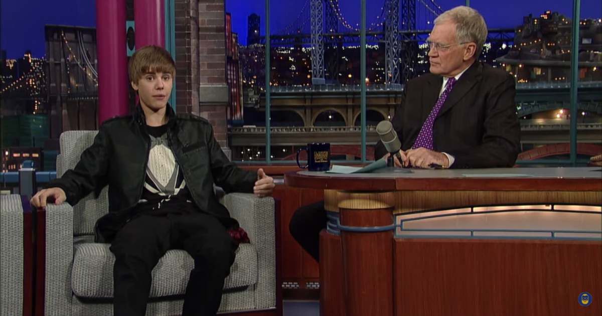 A screenshot of Justin Bieber and David Letterman from an episode of 'The Late Show with David Letterman' (Cover Image Source: YouTube | Letterman)