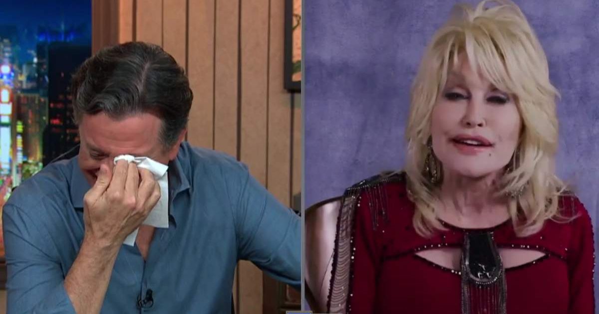 A screenshot of Stephan Colbert and Dolly Parton from 'The Late Show with Stephen Colbert' (Cover Image Source: YouTube | The Late Show with Stephen Colbert)
