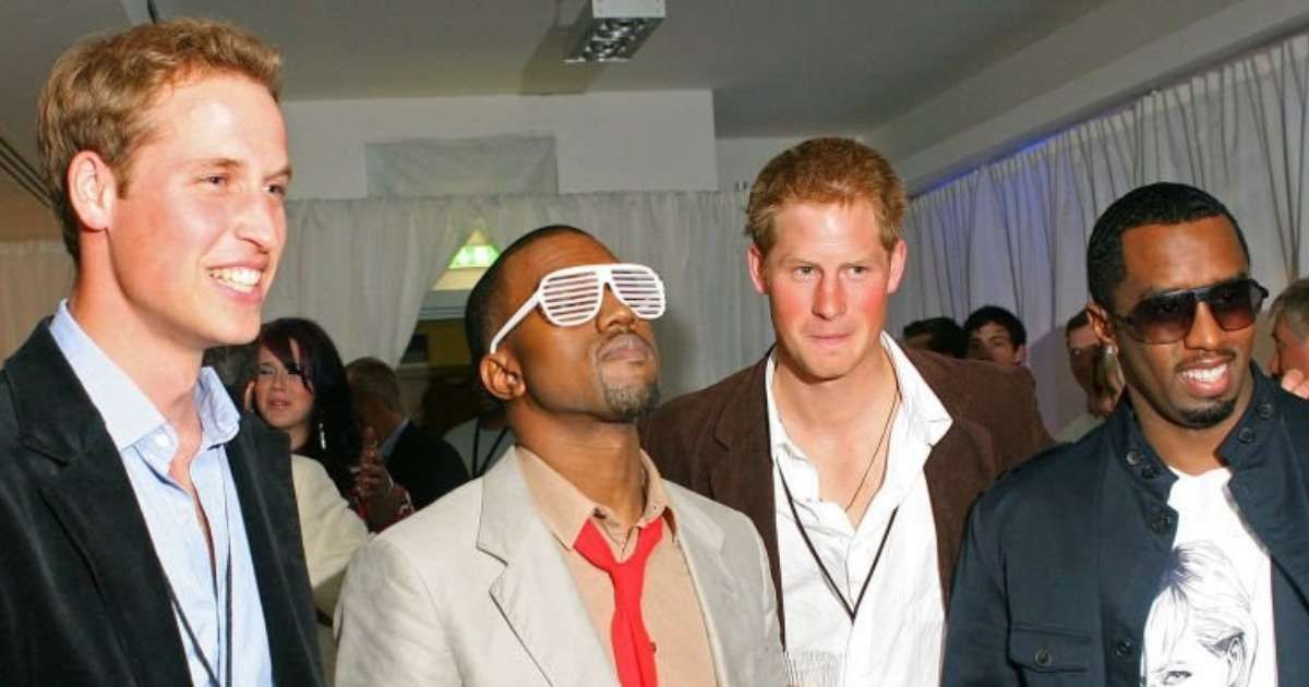 Prince William (L), US rapper Kanye West (2nd L) Prince Harry (2nd R) and US rapper P Diddy (R) pose for the media during a backstage party at Wembley Arena in north London (Cover Image Source: Getty Images | Photo by Carl De Souza)