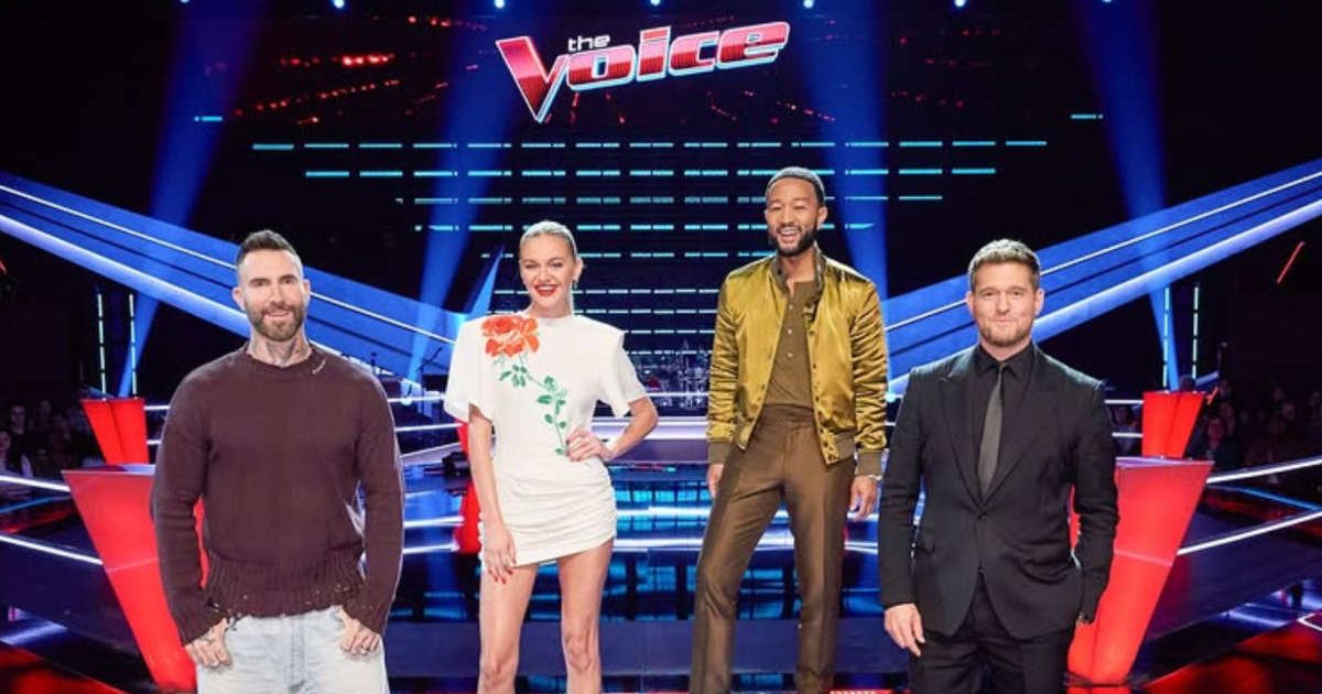 A photo of judges Adam Levine, Kelsea Ballerini, John Legend, and Michael Bublé on the sets of ‘The Voice’ (Instagram |The Voice NBC)