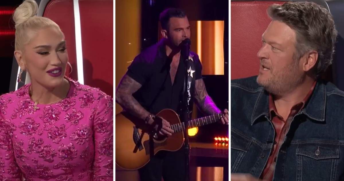 Screenshots of Gwen Stefani, contestant Jay Allen, and Blake Shelton from 'The Voice' 2022 audition episode (Cover Image Source: YouTube| The Voice)
