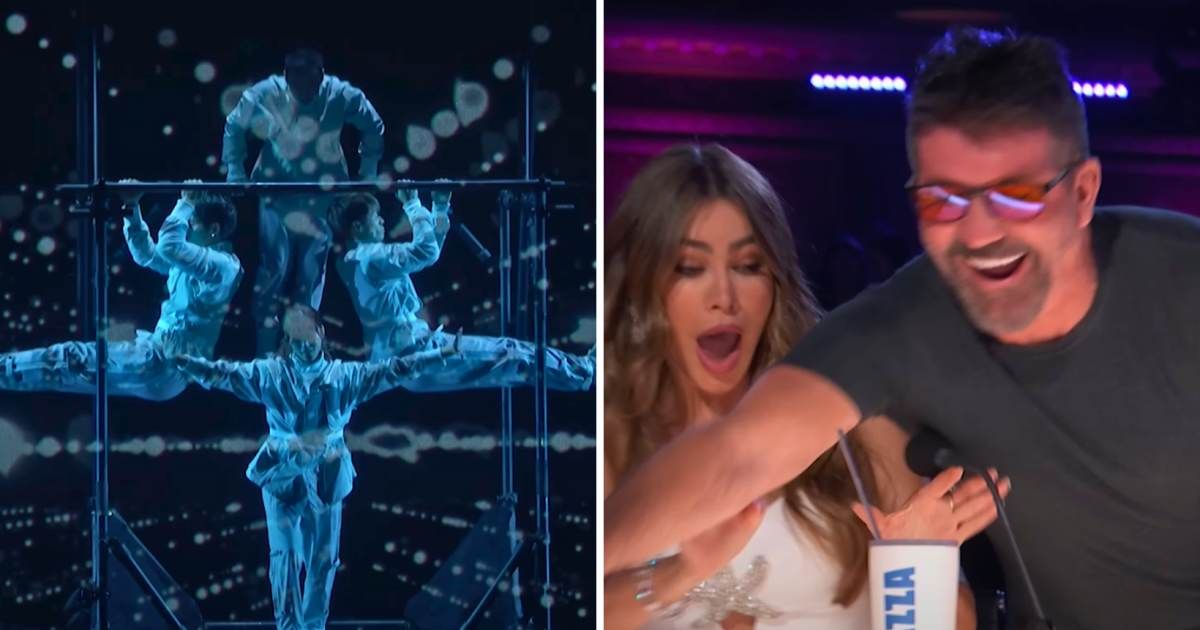 Screenshots of Simon Cowell (R) hitting the Golden Buzzer for Airfootworks during the quarterfinals episode of 'America's Got Talent' (Cover Image Source: YouTube | America's Got Talent)