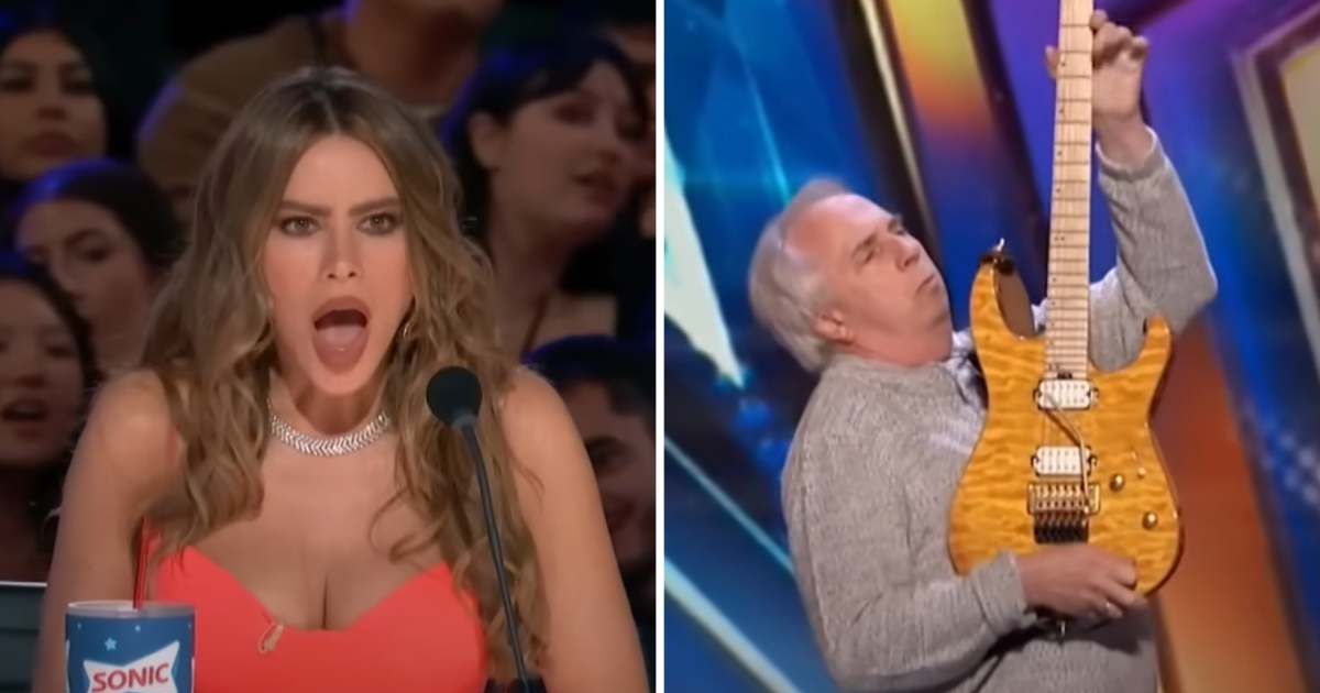 Screenshots of Sofia Vergara reacting to John Wines' performance from 'AGT' Season 18 auditions episode (Cover Image Source: YouTube | America's Got Talent)