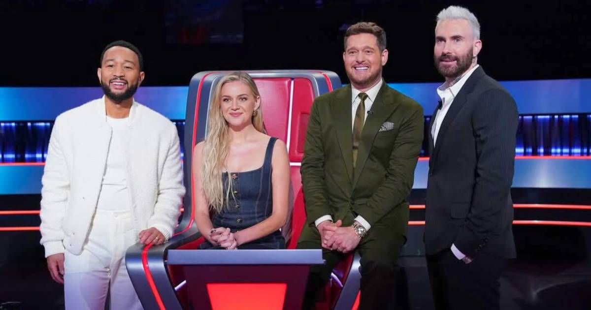 Photo of coaches John Legend, Kelsea Bellerini, Michael Buble, and Adam Levine on the sets of 'The Voice' season 27 (Cover image source: Instagram | @ NBCThe Voice)