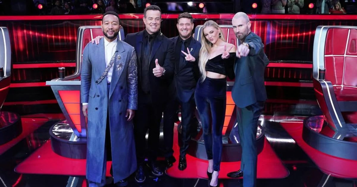 (L-R) John Legend, Carson Daly, Michael Bublé, Kelsea Ballerini, and Adam Levine, 'The Voice' 2025 (Cover Image Source: Instagram @nbcthevoice)