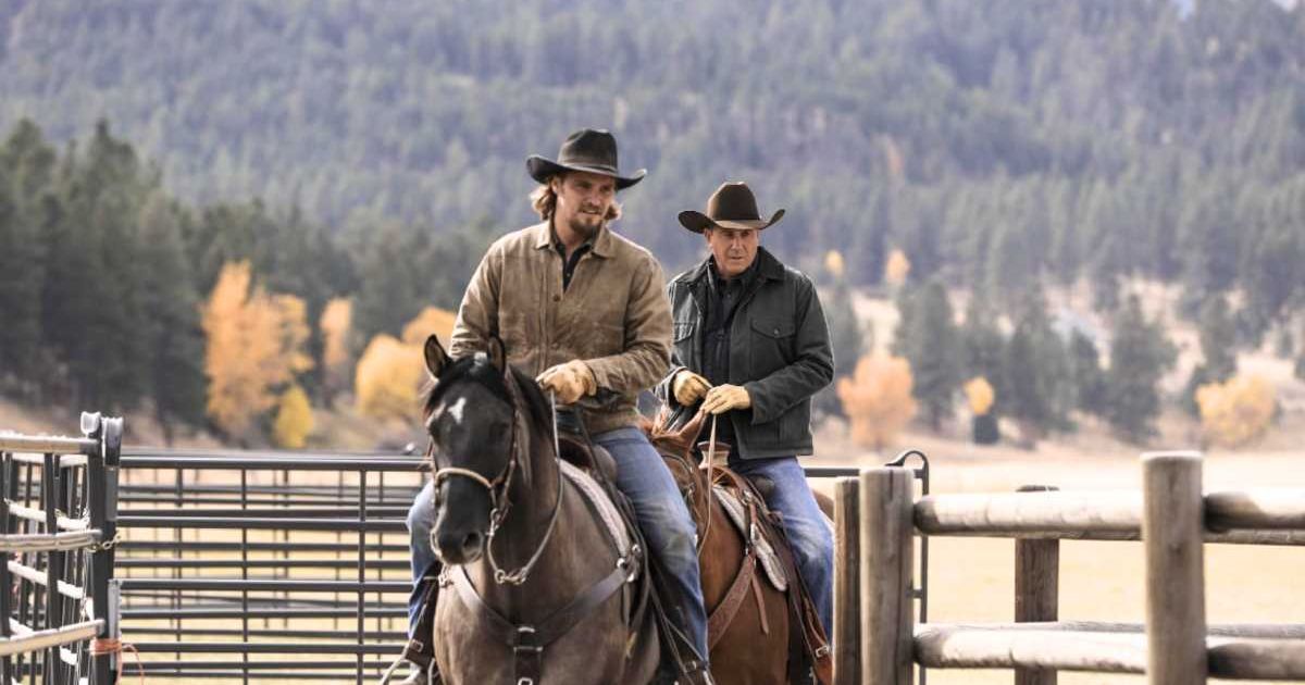 Luke Grimes and Kevin Costner in a production still from 'Yellowstone' (Cover Image Source: Paramount Networks | Photo by Emerson Miller)