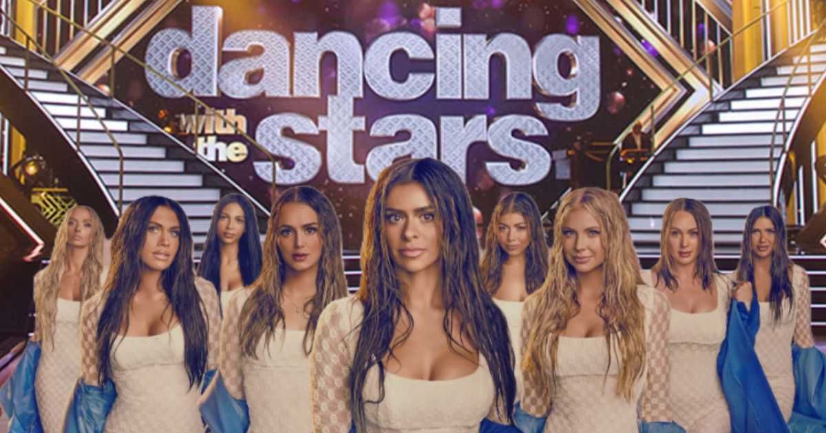 Screenshot of 'DWTS' stage; cast members of 'Mormon Wives' (Cover Image Source: (BG) YouTube | Dancing With The Stars; (inset) Instagram | @secretlivesonhulu)