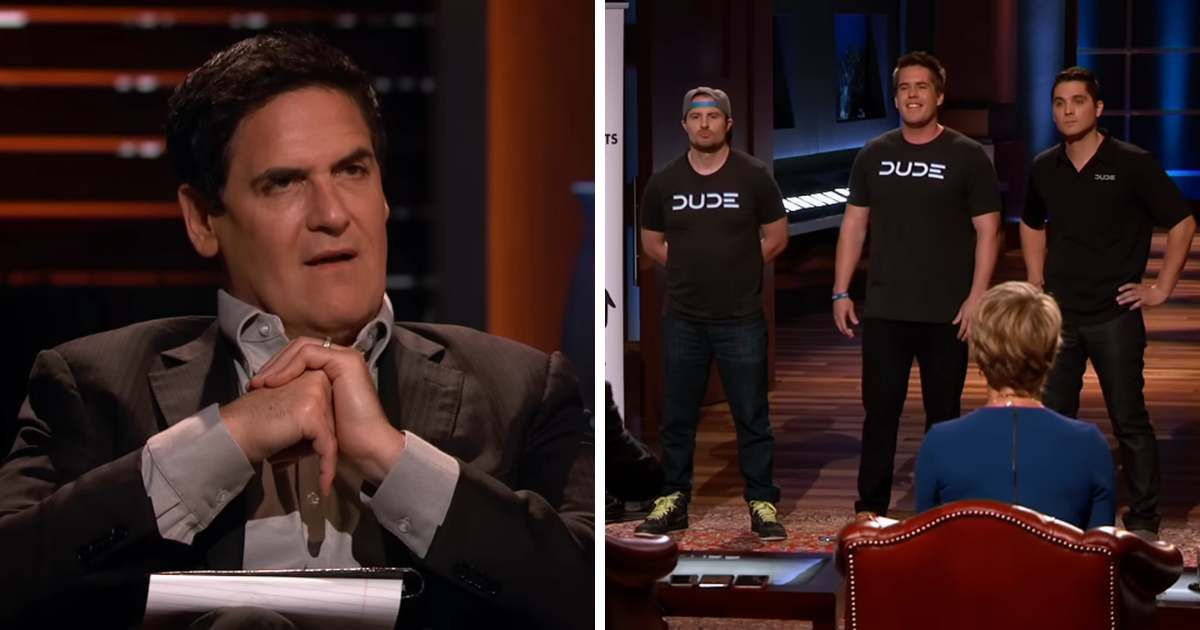 A screenshot of Mark Cuban, Sean Riley, Ryan Meegan, and Jeff Klimkowski from 'Shark Tank' (Image Source: YouTube | CNBC  Audition)