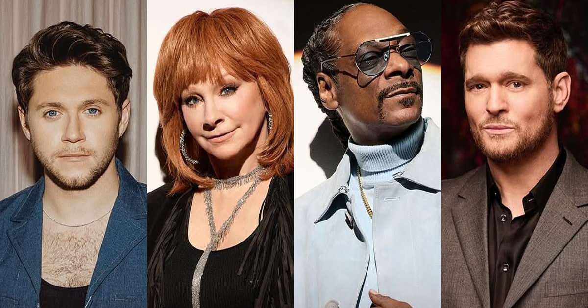 (L-R) Niall Horan, Reba McEntire, Snoop Dogg and Michael Bublé in a promotional still from 'The Voice' (Cover Image Source: Instagram | nbcthevoice)