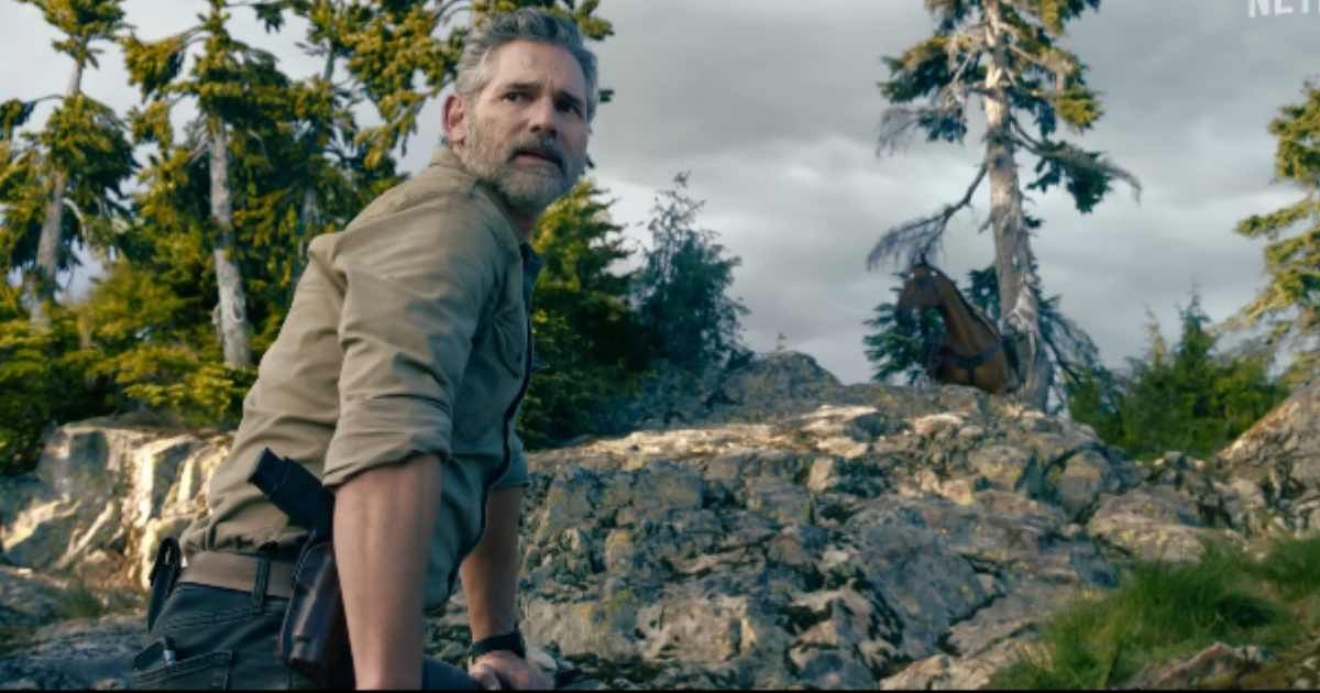 Screenshot of Eric Bane from 'Untamed' Season 1 trailer (Cover Image Source:  YouTube | Netflix)