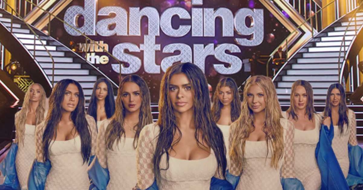 Screenshot of 'DWTS' stage; cast members of 'Mormon Wives' (Cover Image Source: (BG) YouTube | Dancing With The Stars; (inset) Instagram | @secretlivesonhulu)
