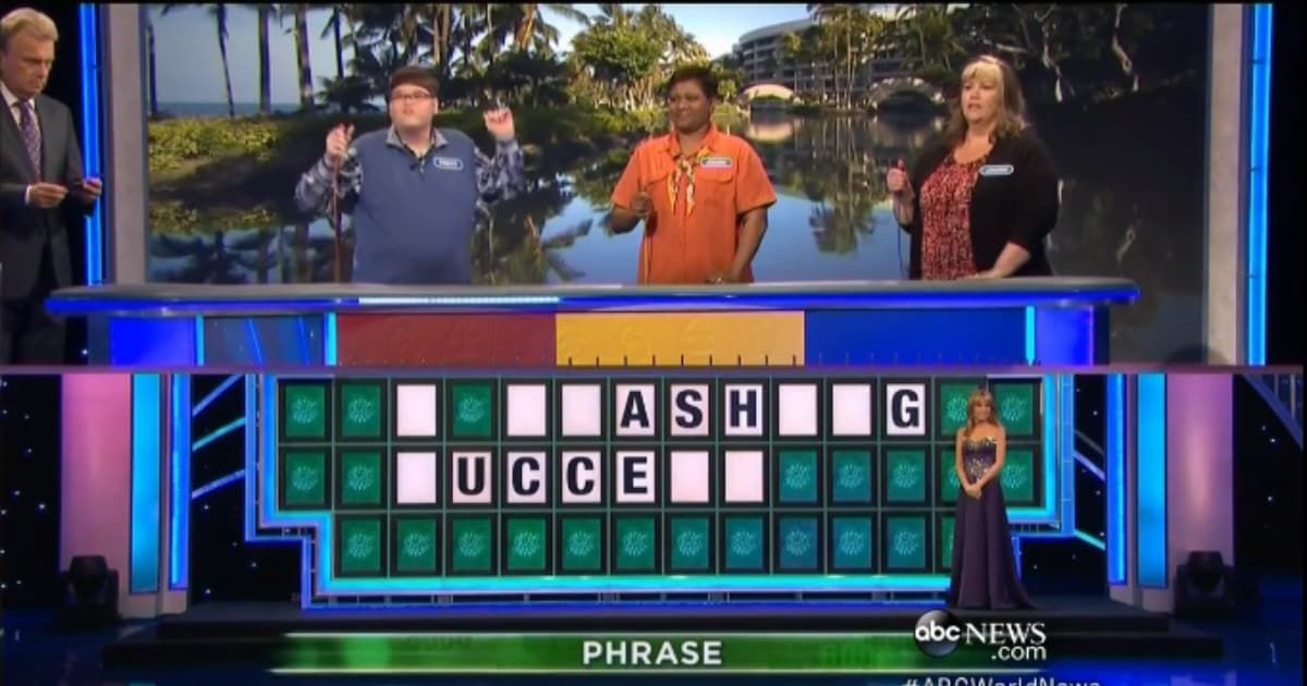 Pat Sajak with contestants Trent Girone, Joann Barnes, and Joann Weberg during an episode of 'Wheel of Fortune' (Cover Image Source: YouTube | ABC)
