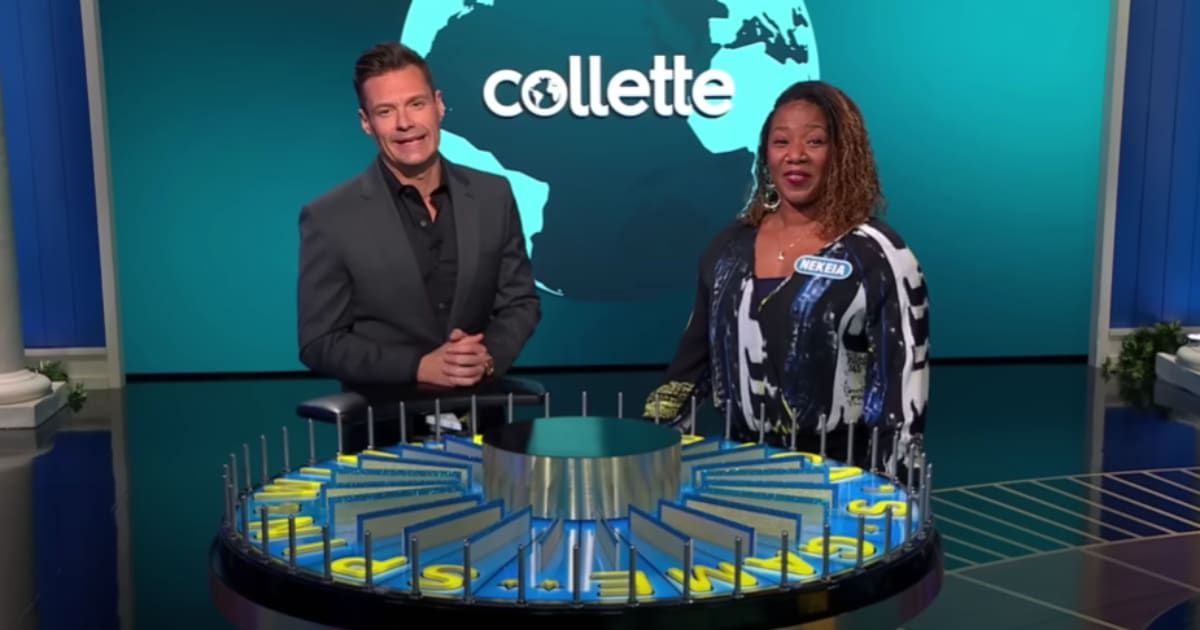 (L) Host Ryan Seacrest with contestant Nekeia Borders (R) on the 'Wheel of Fortune' set. (Cover Image Source: YouTube | Wheel of Fortune)
