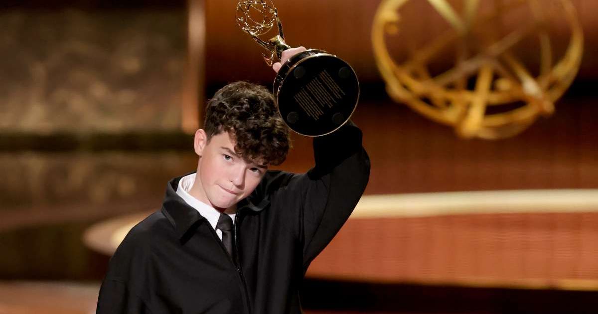 Owen Cooper accepts the Outstanding Supporting Actor in a Limited or Anthology Series or Movie award for 'Adolescence' during the 77th Primetime Emmy Awards in LA, CA (Cover Image Source: Getty Images | Photo by Kevin Winter)