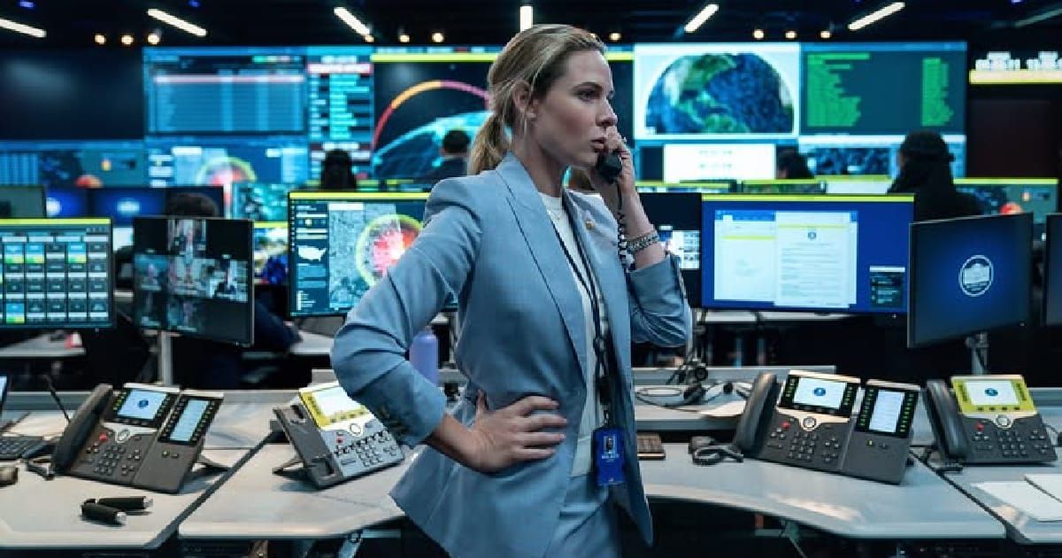 A still from 'A House of Dynamite' featuring Rebecca Ferguson as Captain Olivia Walker (Cover Image Source: Netflix | Photo by Eros Hoagland)