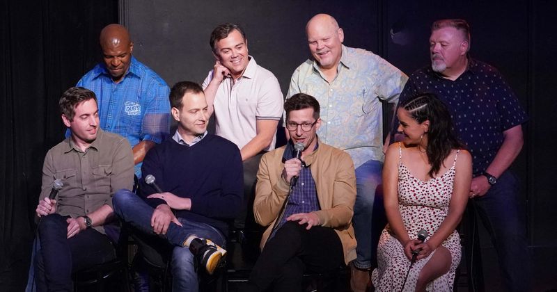 (L-R) Luke Del Tredici, Terry Crews, Dan Goor, Joe Lo Truglio, Andy Samberg, Dirk Blocker, Melissa Fumero, and Joel McKinnon Miller (Getty Images)