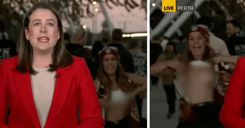 Viewers left shocked after woman flashes BREASTS on live TV behind unsuspecting reporter at rugby game