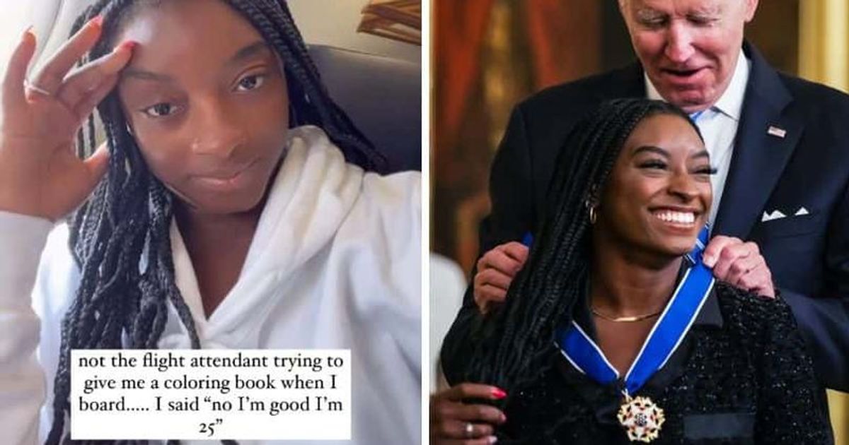 Simone Biles was embarrased after a flight attendant thought she was a child (instagram @simonebiles and twitter @mattxiv)