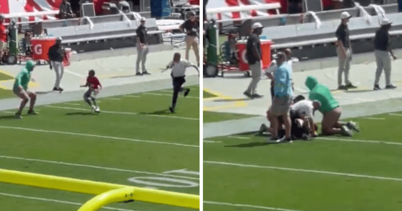 TEN-YEAR-OLD boy brutally tackled by security for running on field during Bucs game against Falcons