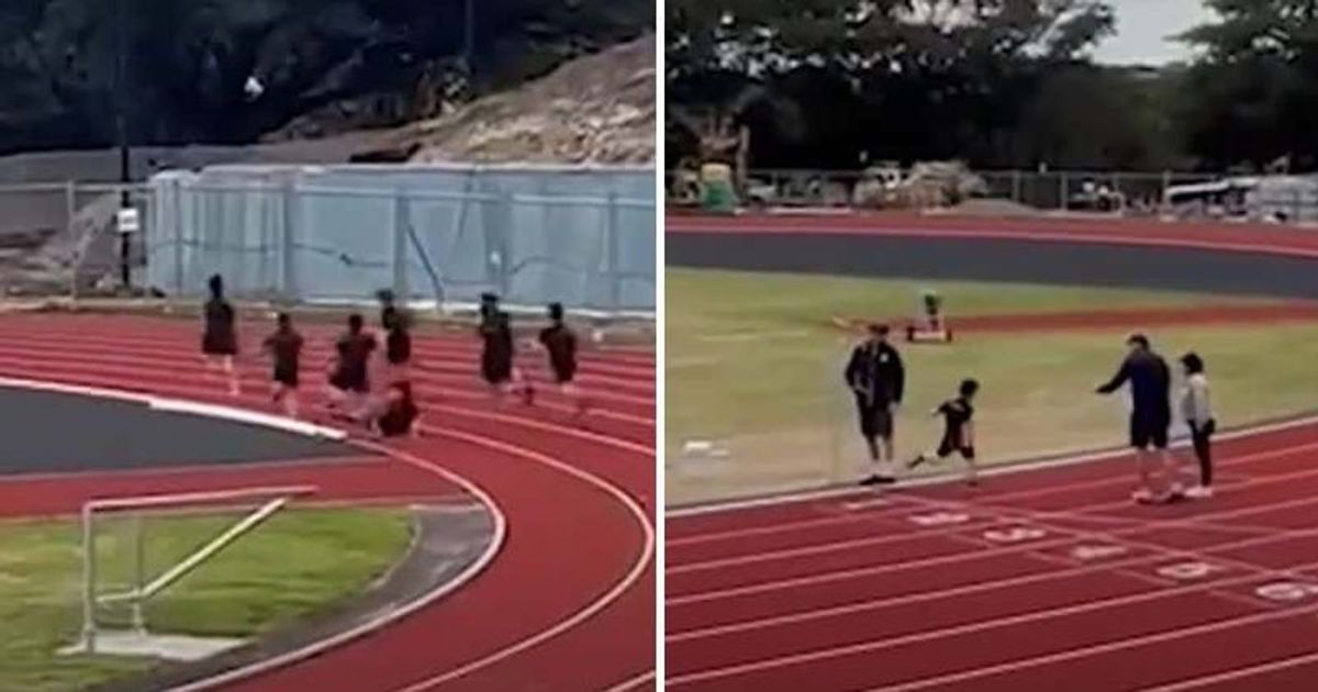 Despite falling and losing time, Eden Falk brushed himself off and ran, and eventually won the race (Screenshot from ClickHeart TV 2/YouTube)