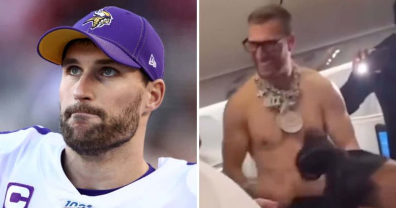 Kirk Cousins rocks celebration chains again as he dances shirtless after Vikings win