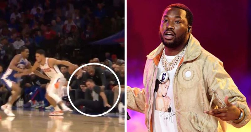 Meek Mill accidentally trips referee during 76ers vs Suns, fans say 'best defense Philly played all night'